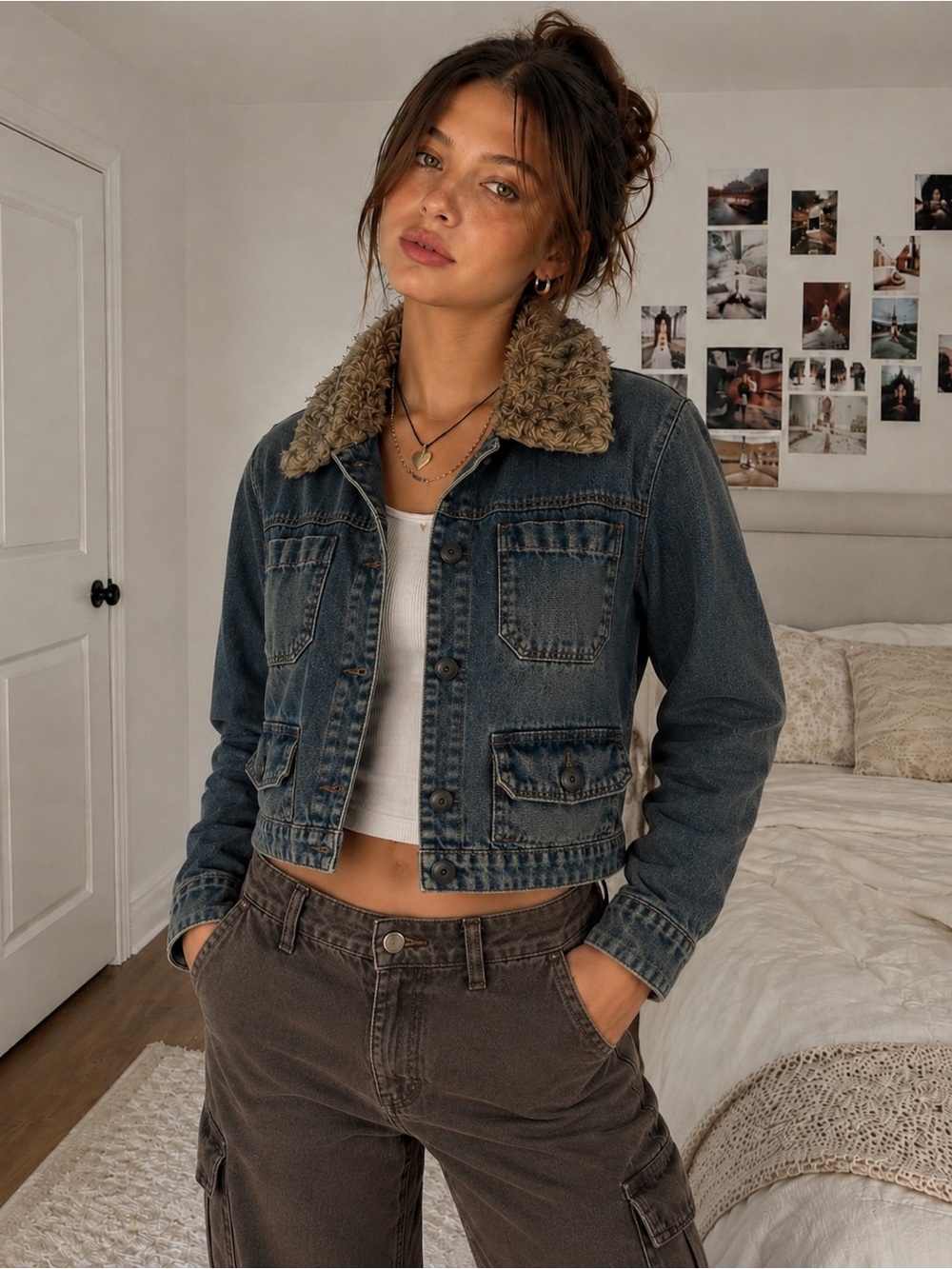 ✨ American Eagle Faux Fur Collar Denim Jacket ✨
Size Medium